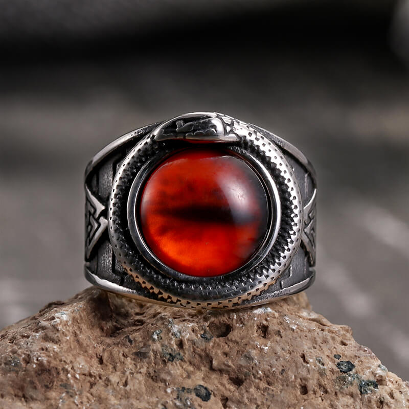 Valknut Ouroboros Devil Eye Stainless Steel Ring | Gthic.com