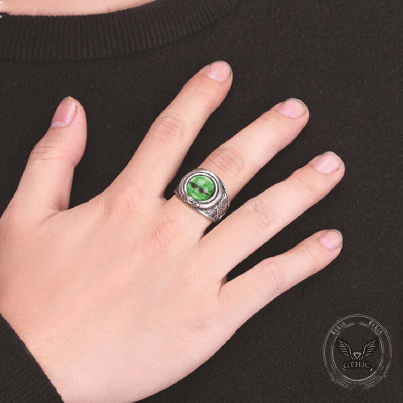 Valknut Ouroboros Devil Eye Stainless Steel Ring 02 | Gthic.com