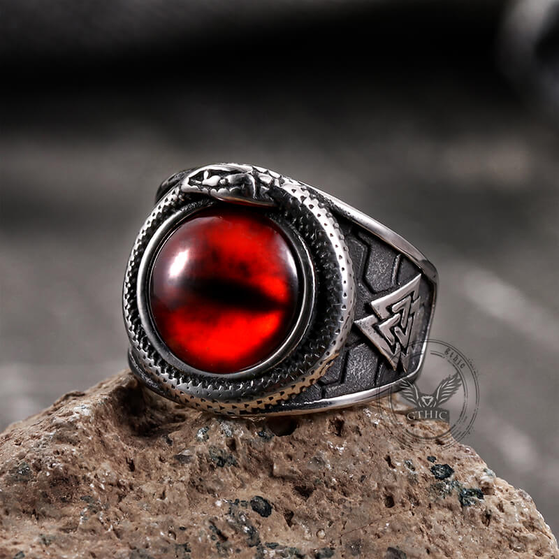 Valknut Ouroboros Devil Eye Stainless Steel Ring | Gthic.com