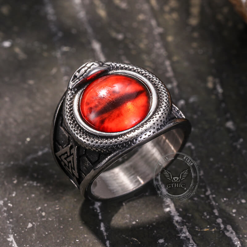 Valknut Ouroboros Devil Eye Stainless Steel Ring | Gthic.com