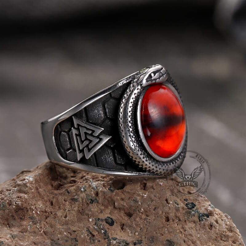 Valknut Ouroboros Devil Eye Stainless Steel Ring | Gthic.com