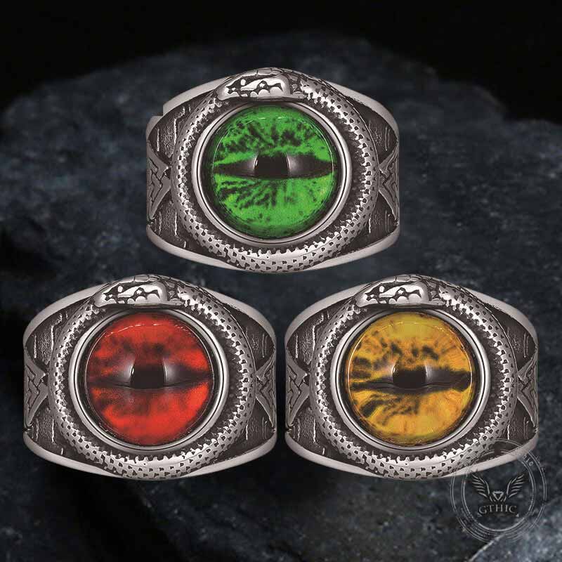 Valknut Ouroboros Devil Eye Stainless Steel Ring