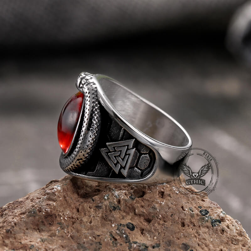 Valknut Ouroboros Devil Eye Stainless Steel Ring | Gthic.com
