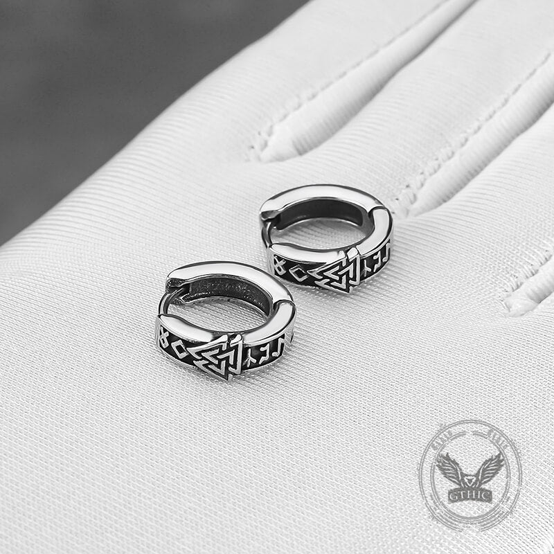 Valknut Rune Stainless Steel Viking Hoop Earrings | Gthic.com