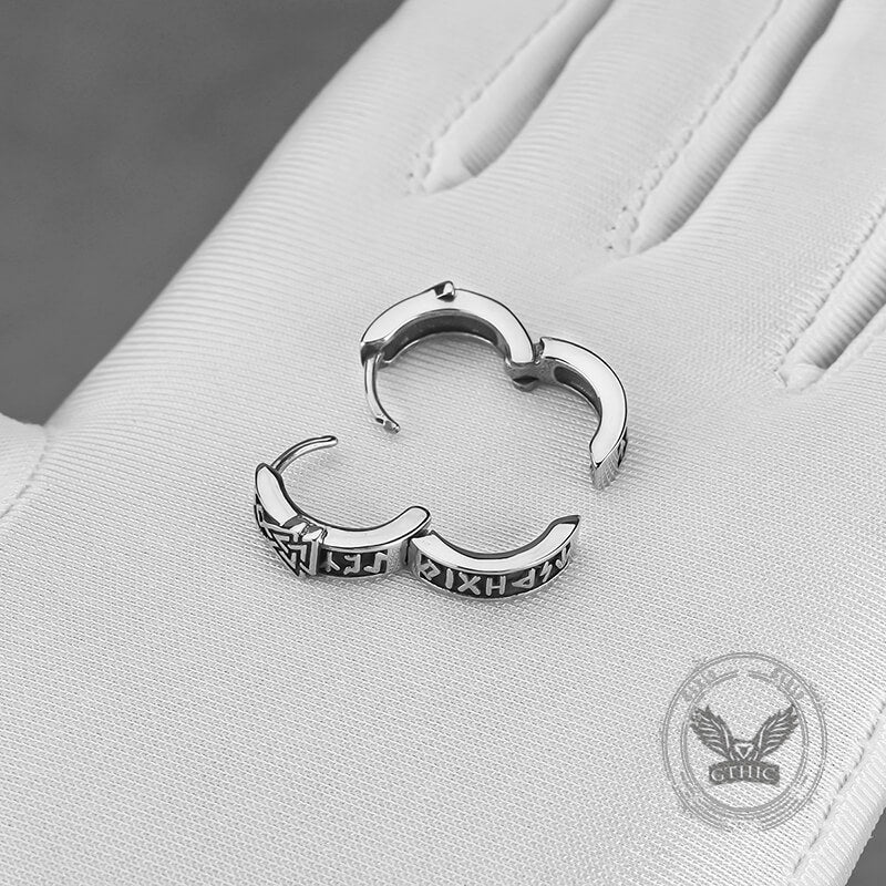 Valknut Rune Stainless Steel Viking Hoop Earrings | Gthic.com