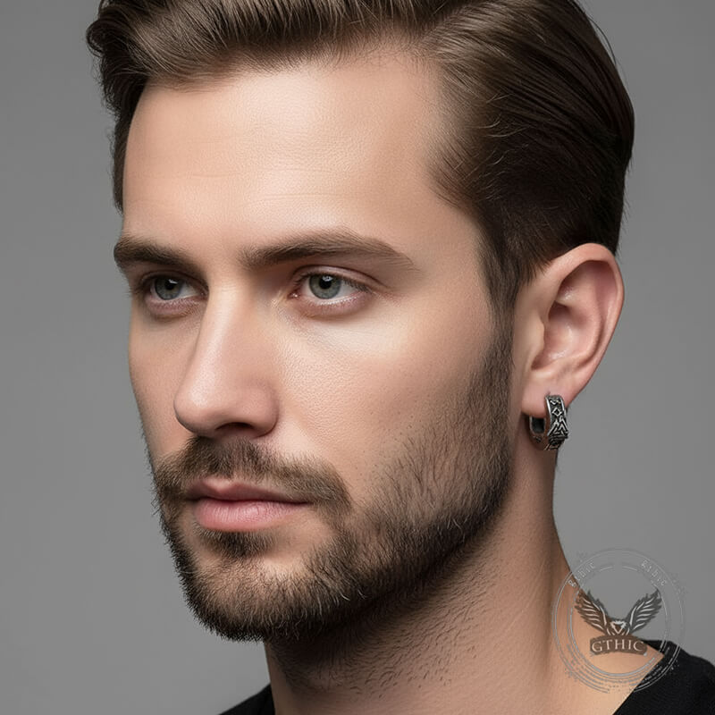 Valknut Rune Stainless Steel Viking Hoop Earrings | Gthic.com