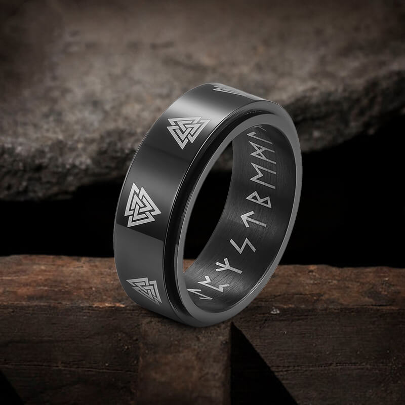 Valknut Runes Stainless Steel Spinner Ring