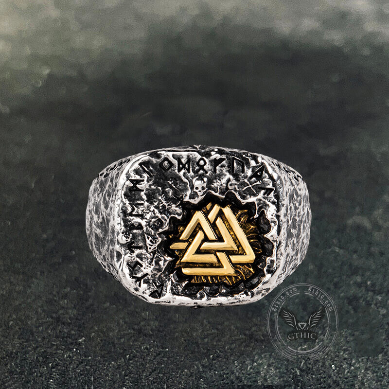 Valknut Runes Sterling Silver Inlaid Brass Viking Ring | Gthic.com