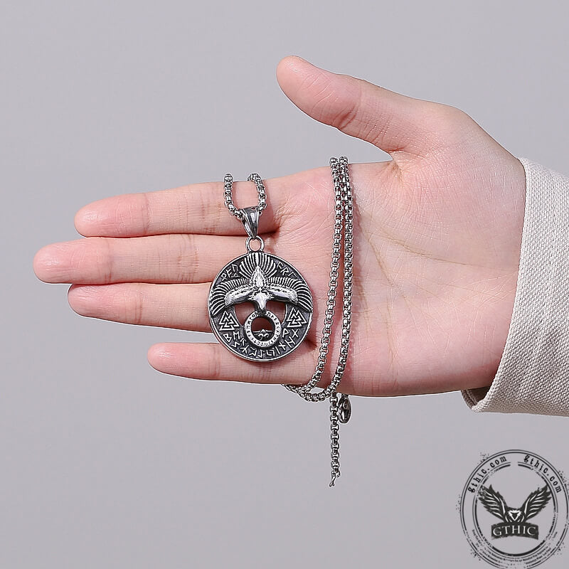 Valknut Viking Runes Eagle Stainless Steel Necklace | Gthic.com