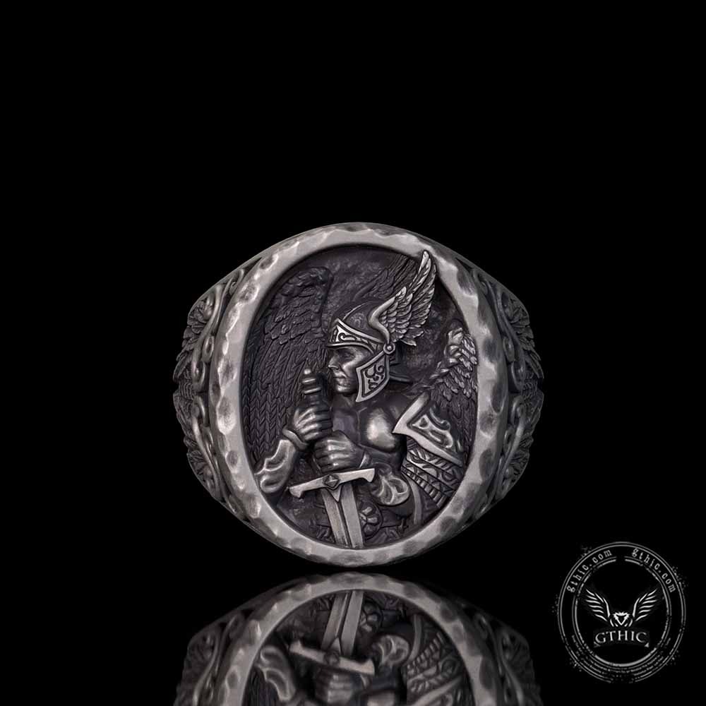 Valkyrie Warrior Winged Knight Sterling Silver Ring | Gthic.com