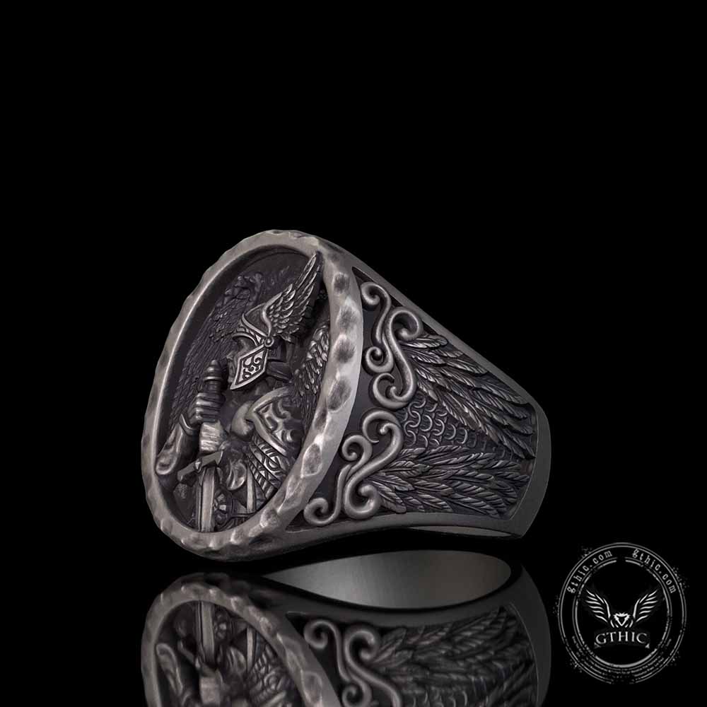 Valkyrie Warrior Winged Knight Sterling Silver Ring | Gthic.com