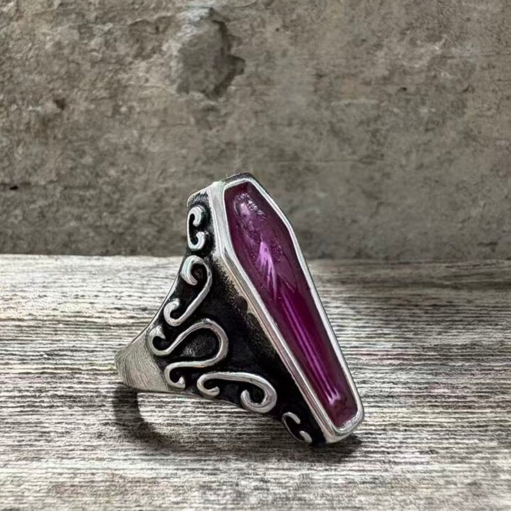 Black Vampire Coffin Skull Ring For Men - Stainless Steel Gothic Punk Style (Sizes 7-15)