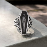 Vampire Coffin Sterling Silver Skull Ring | Gthic.com