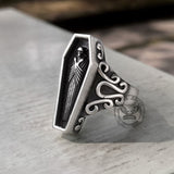 Vampire Coffin Sterling Silver Skull Ring | Gthic.com