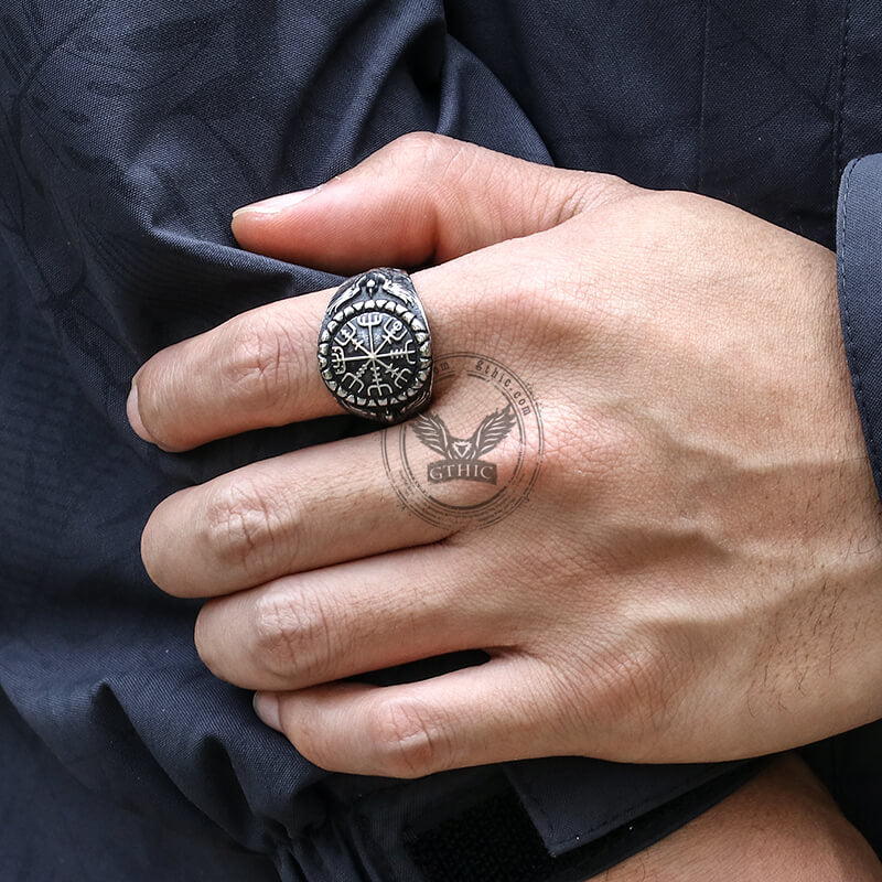 Vegvísir Raven Stainless Steel Viking Ring