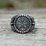 Vegvísir Raven Stainless Steel Viking Ring | Gthic.com