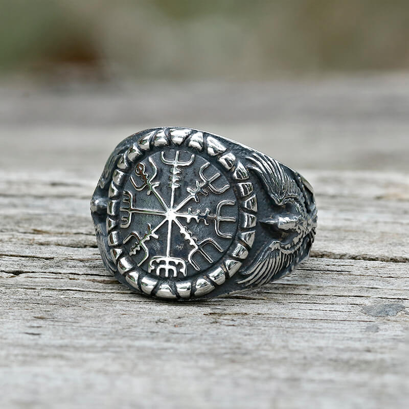 Vegvísir Raven Stainless Steel Viking Ring | Gthic.com