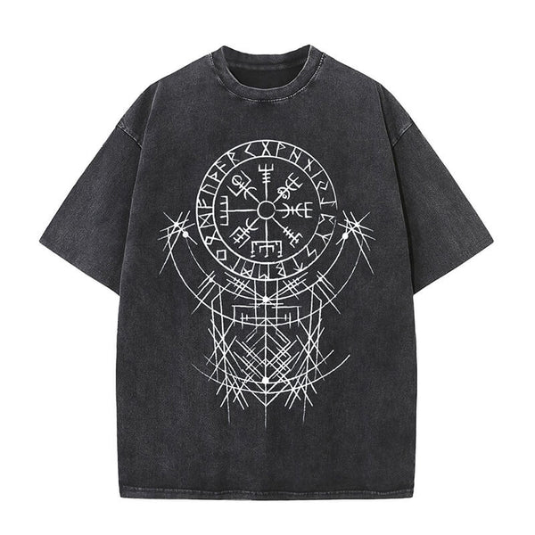 Vegvísir Viking Compass Totem Washed T-shirt | Gthic.com