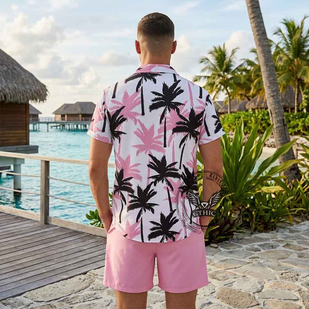 Versatile Beach Tree Print Vacation Shirt And Shorts Set | Gthic.com