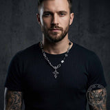 Versatile Beaded Splicing Stainless Steel Cross Necklace | Gthic.com