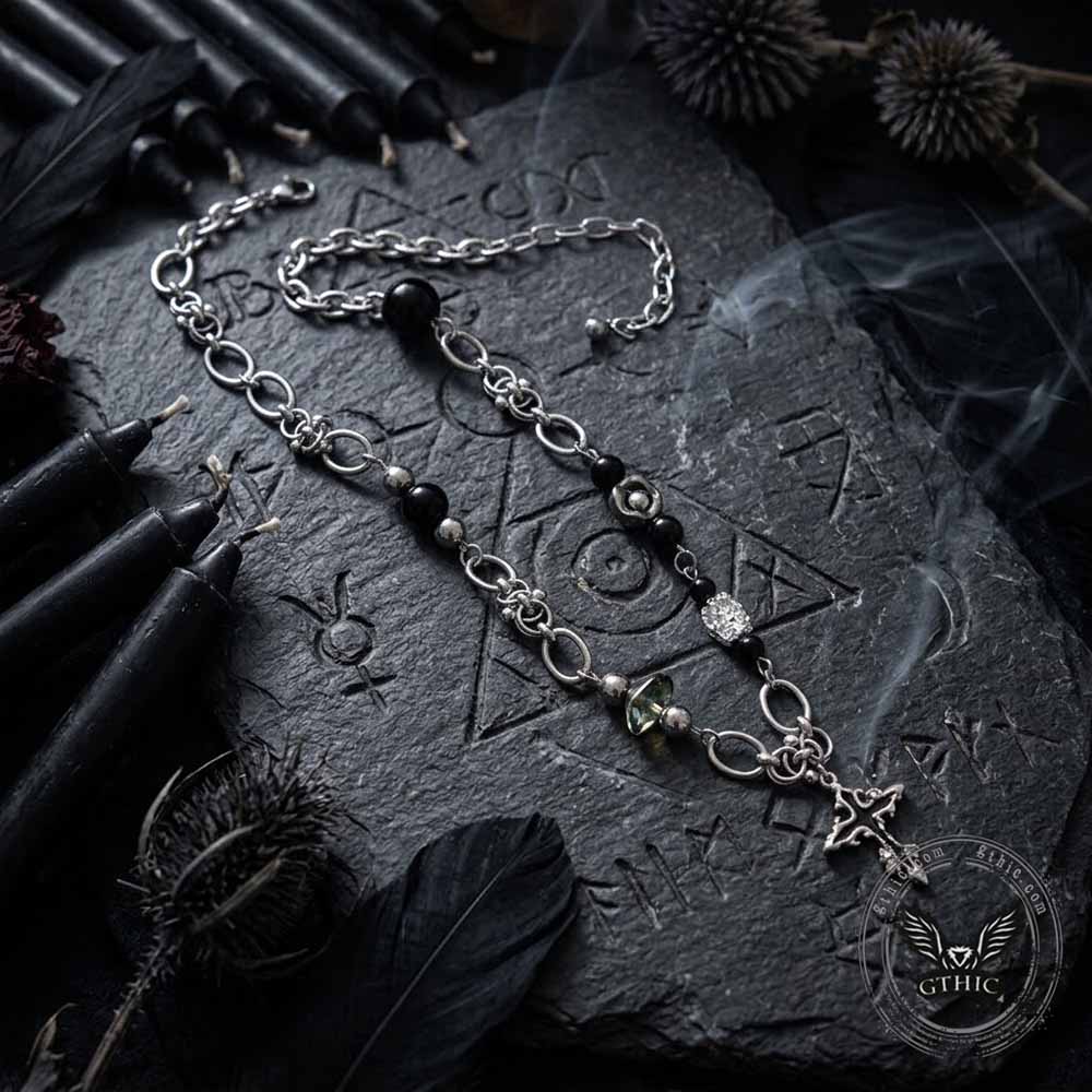 Versatile Beaded Splicing Stainless Steel Cross Necklace