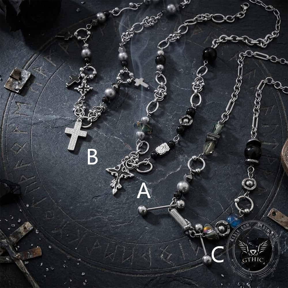Versatile Beaded Splicing Stainless Steel Cross Necklace