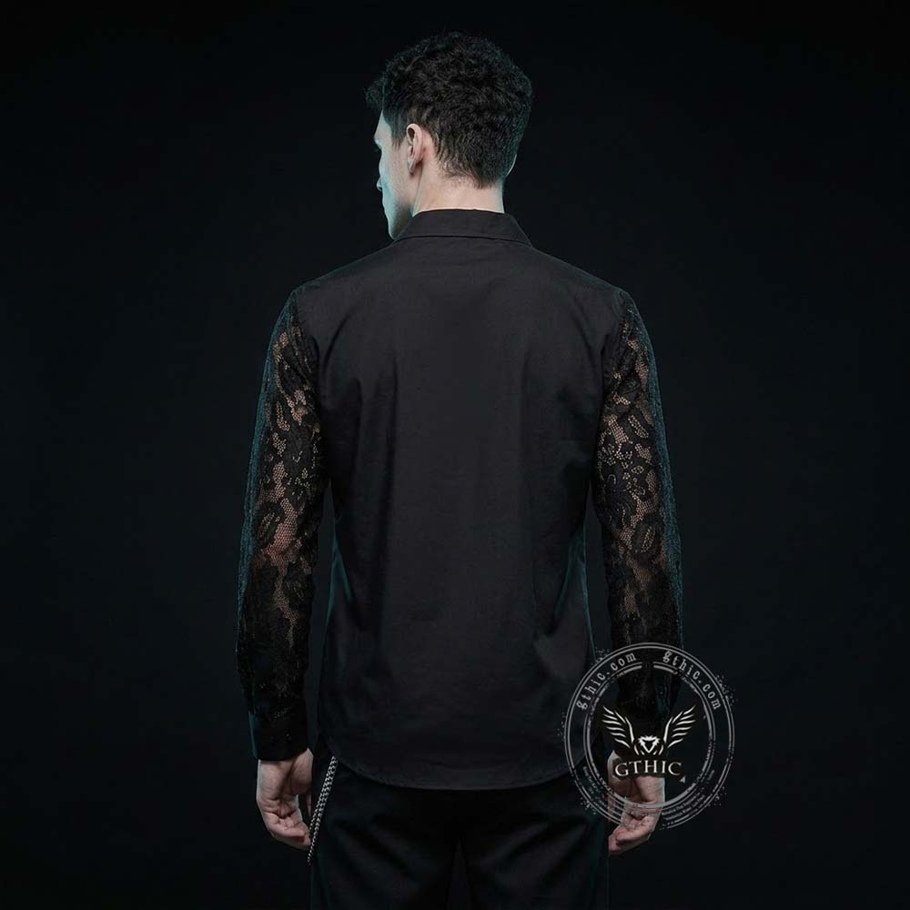 Versatile Distinctive Lace Paneling Long-Sleeve Shirt | Gthic.com