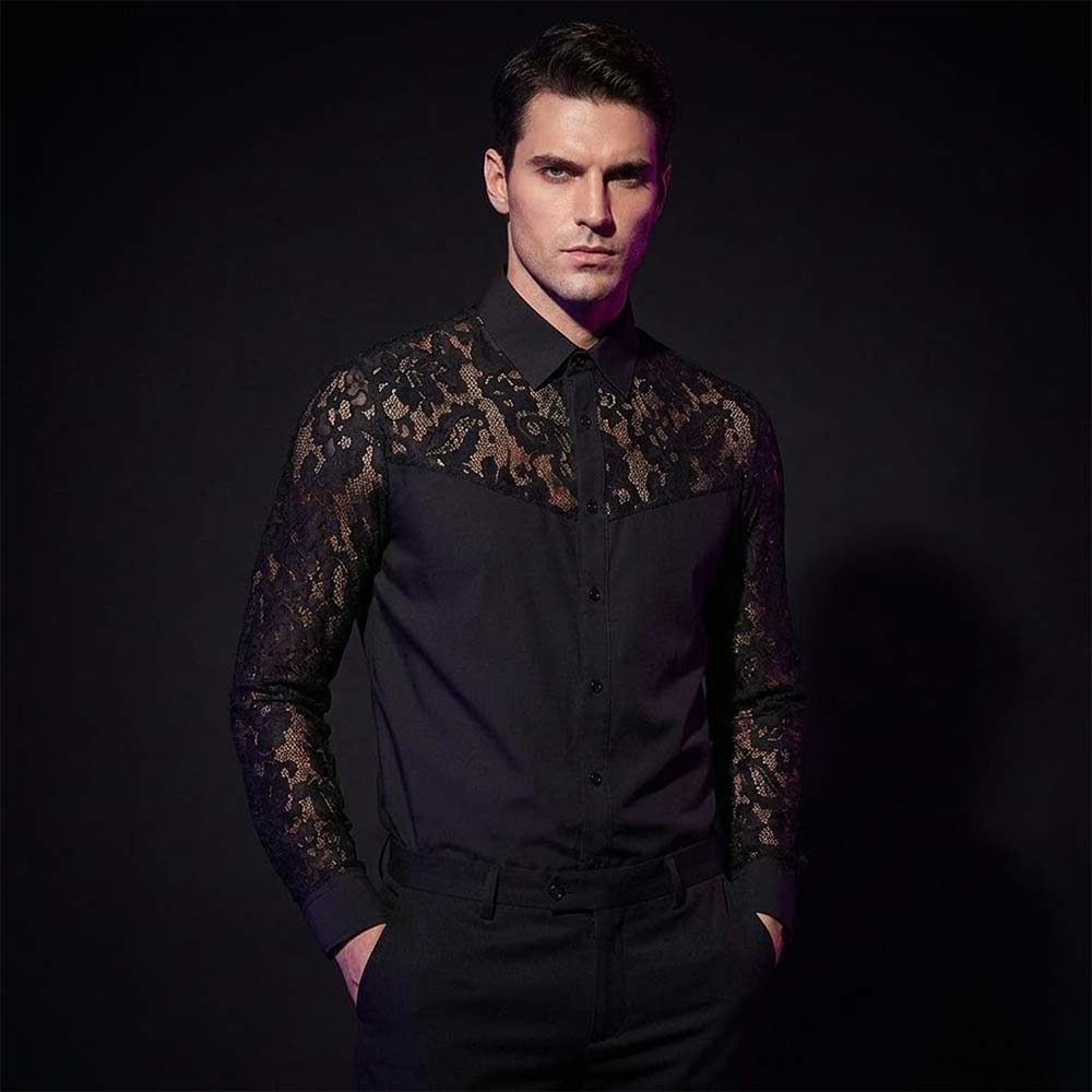 Versatile Distinctive Lace Paneling Long-Sleeve Shirt | Gthic.com
