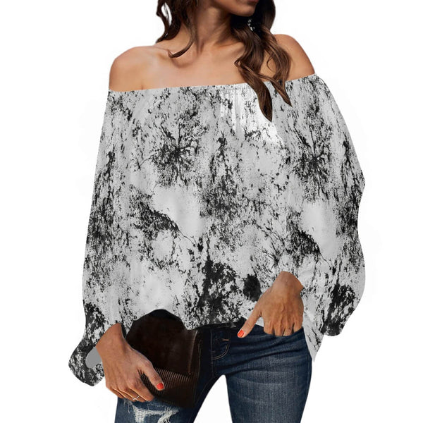 Versatile Ink-Splashed Print Loose Off-Shoulder Top 01 | Gthic.com