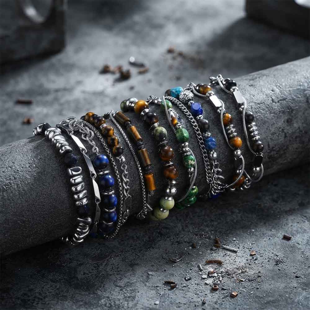 Versatile Natural Stone Beads Stainless Steel Bracelet | Gthic.com