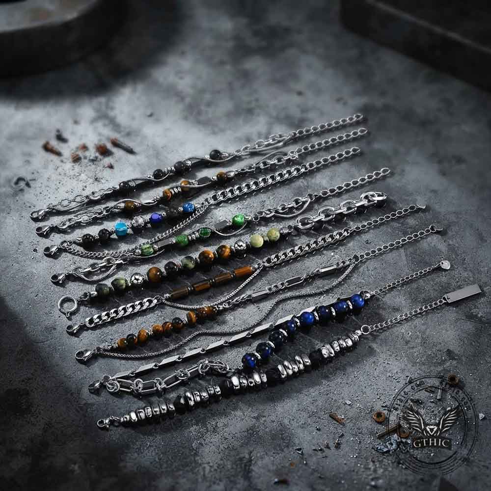 Versatile Natural Stone Beads Stainless Steel Bracelet