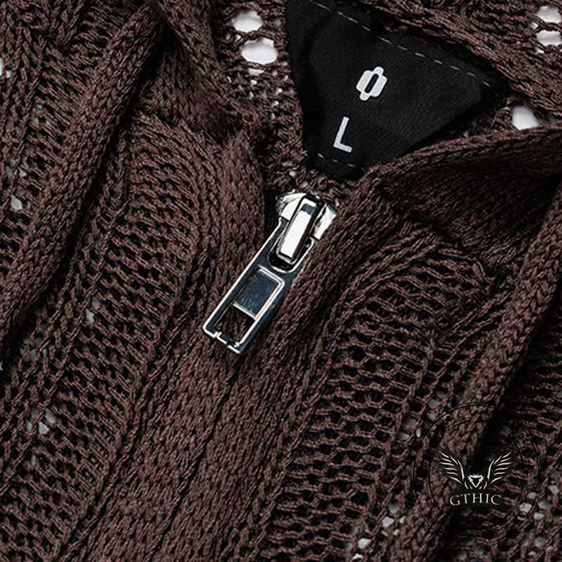 Versatile Openwork Loose Hooded Zip Cardigan Sweater