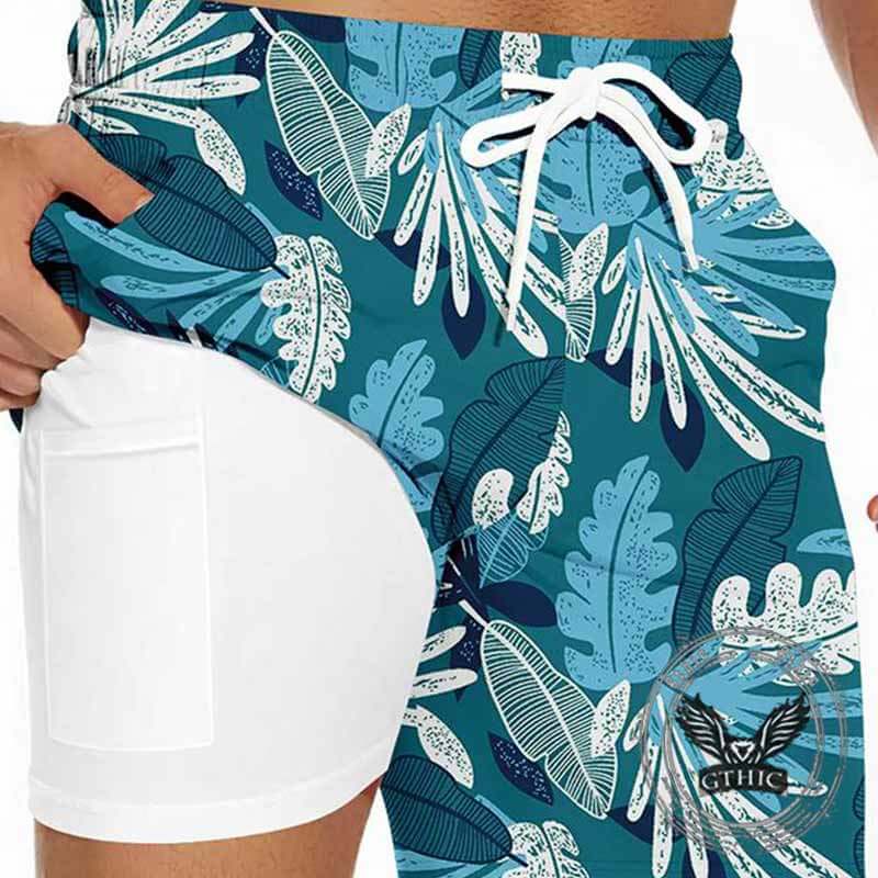 Versatile Plant Print Double-Layer Beach Shorts 01 | Gthic.com