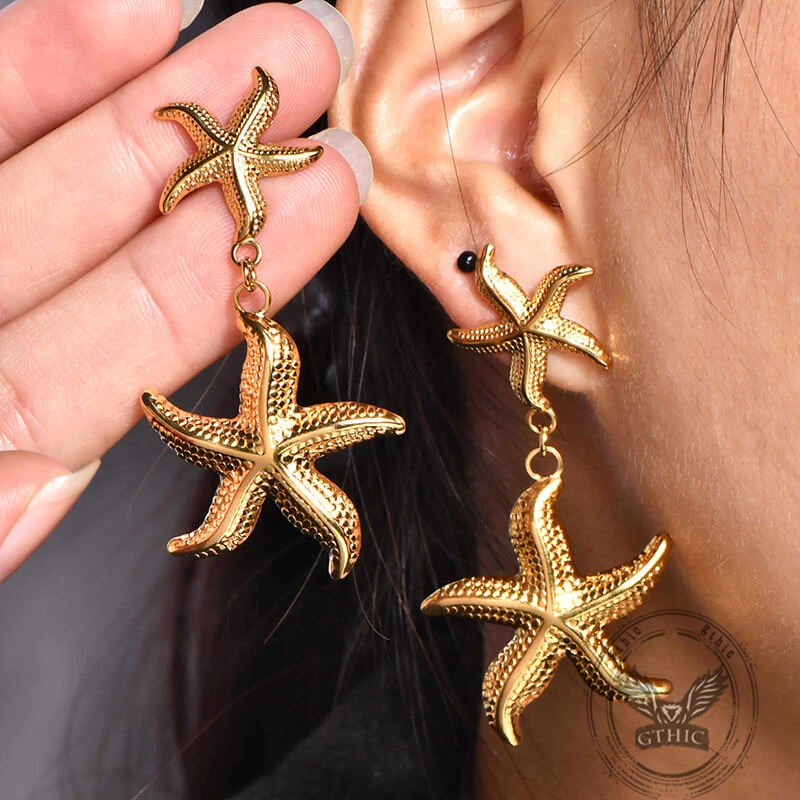 Versatile Starfish Seaweed Stainless Steel Drop Earrings | Gthic.com