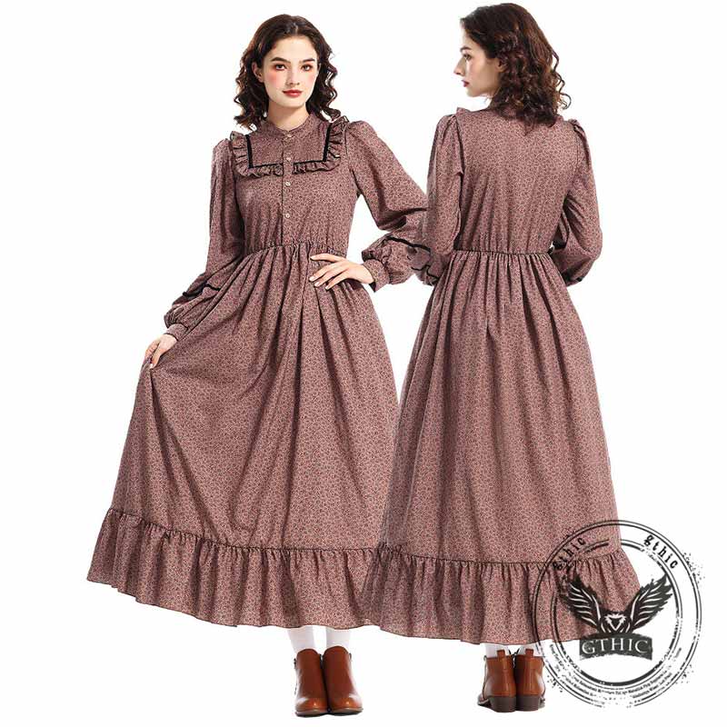 Victorian Medieval Pastoral Floral Brown Dress 02 | Gthic.com