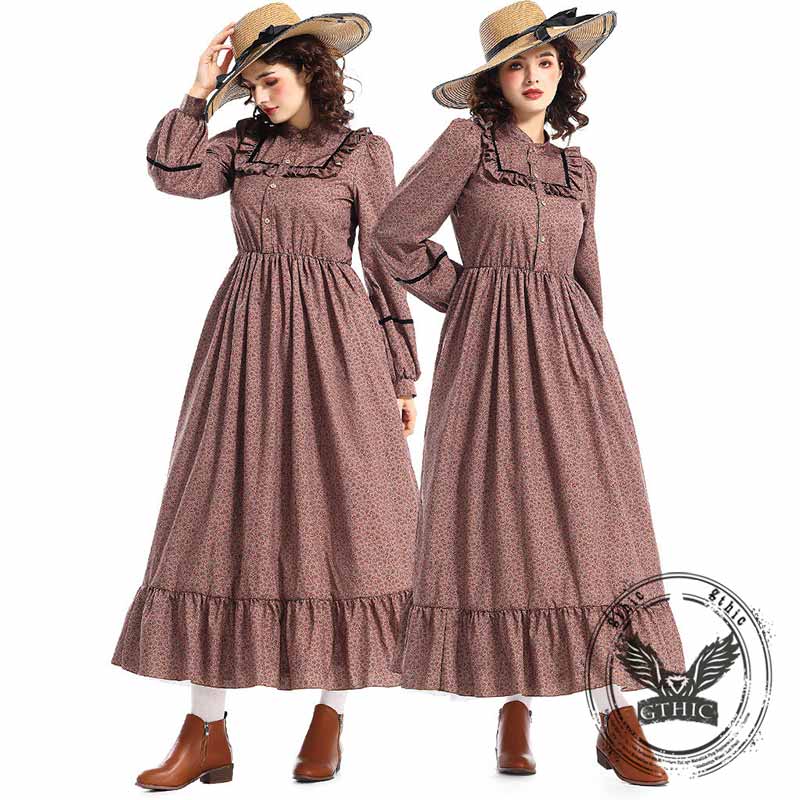 Victorian Medieval Pastoral Floral Brown Dress 03 | Gthic.com