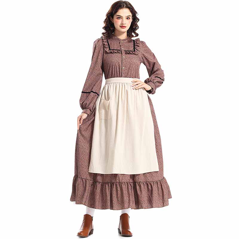 Victorian Medieval Pastoral Floral Brown Dress