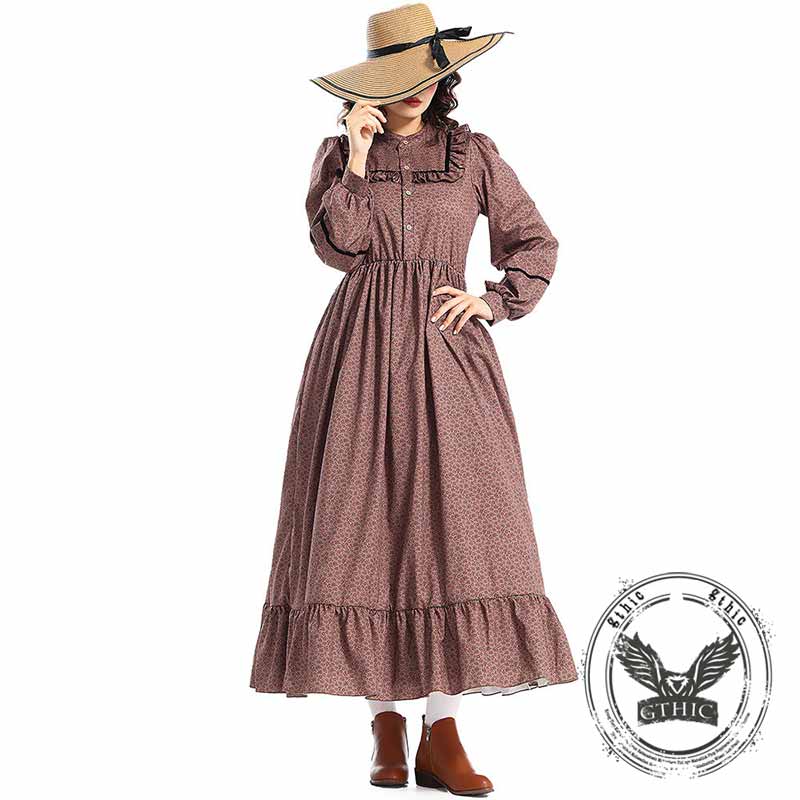 Victorian Medieval Pastoral Floral Brown Dress