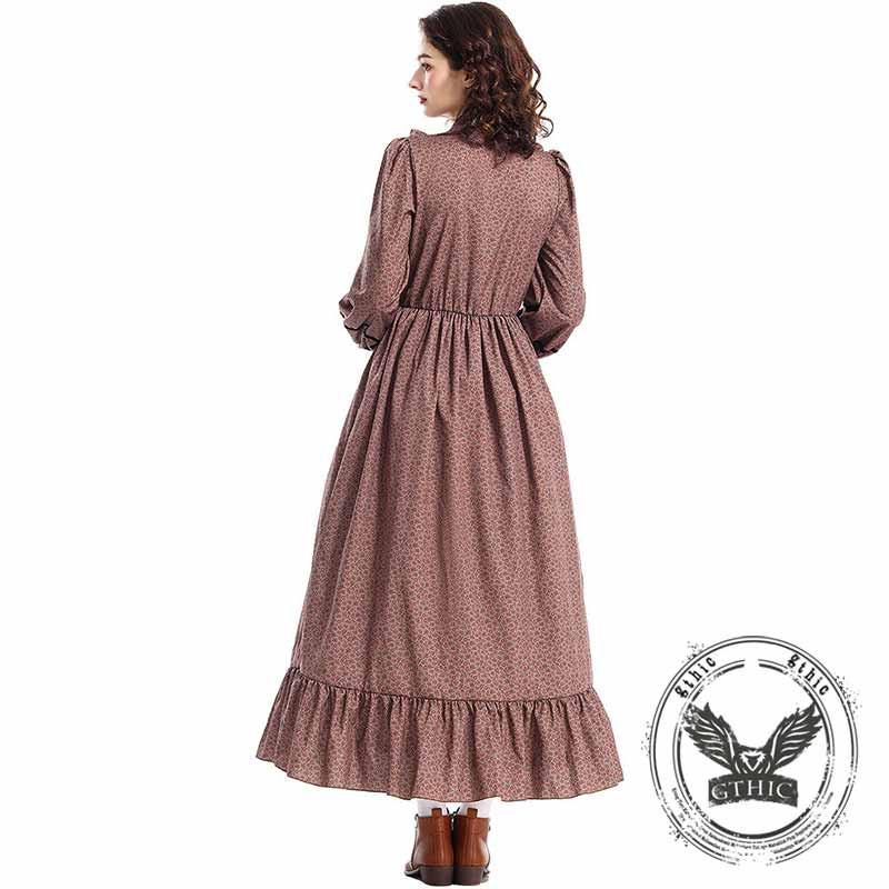 Victorian Medieval Pastoral Floral Brown Dress