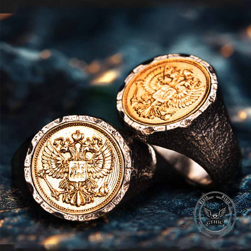 Victory Wings Double Headed Eagle Sterling Silver Ring 01 | Gthic.com