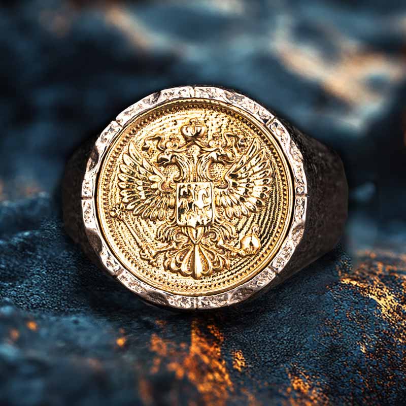 Victory Wings Double Headed Eagle Sterling Silver Ring 03 | Gthic.com