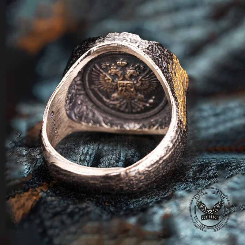 Victory Wings Double Headed Eagle Sterling Silver Ring