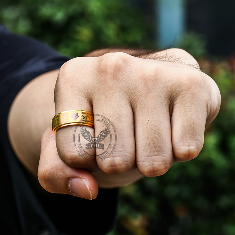 Viking Animal Runes Stainless Steel Spinner Ring