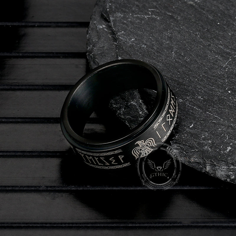 Viking Animal Runes Stainless Steel Spinner Ring