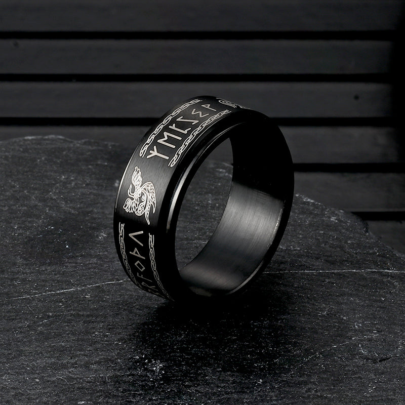 Viking Animal Runes Stainless Steel Spinner Ring