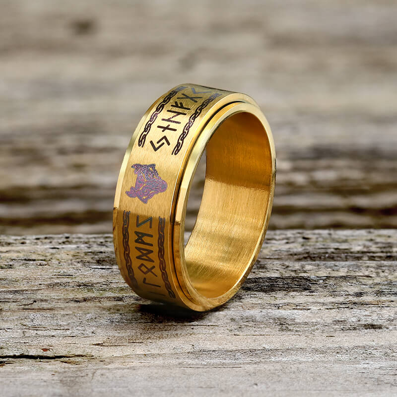 Viking Animal Runes Stainless Steel Spinner Ring | Gthic.com