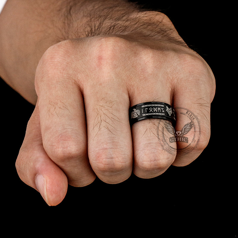 Viking Animal Runes Stainless Steel Spinner Ring