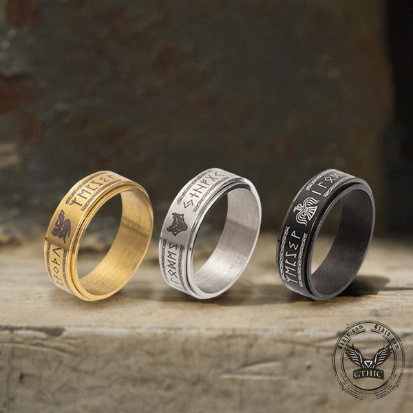 Viking Animal Runes Stainless Steel Spinner Ring | Gthic.com