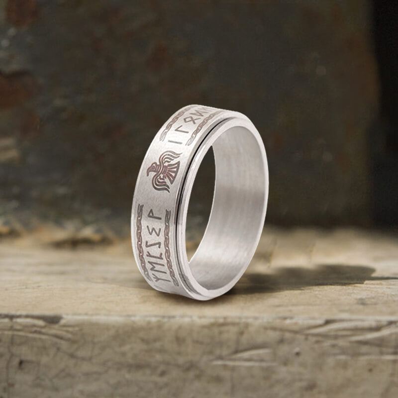 Viking Animal Runes Stainless Steel Spinner Ring | Gthic.com