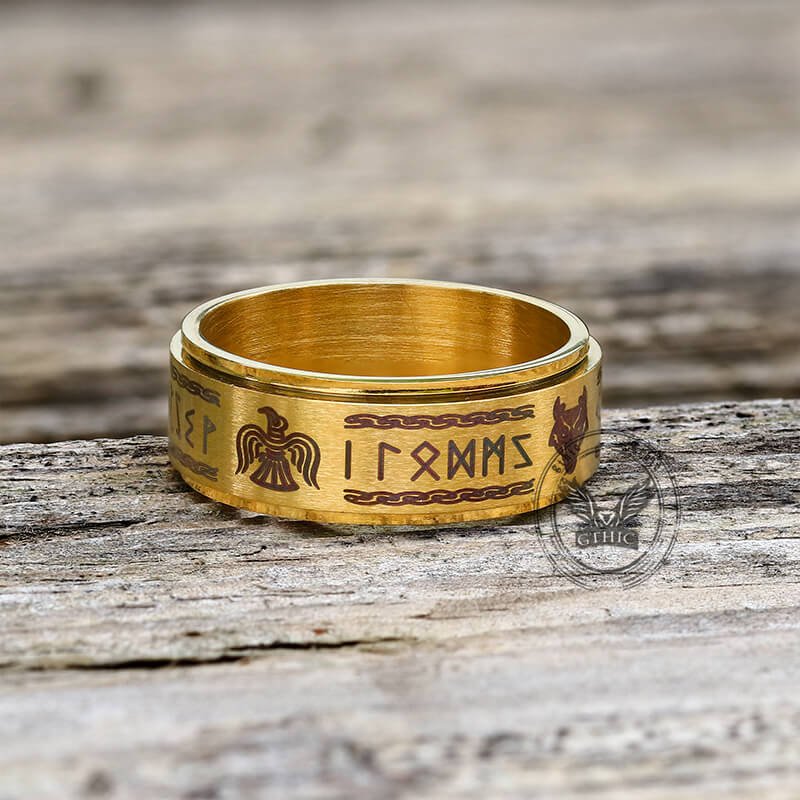 Viking Animal Runes Stainless Steel Spinner Ring | Gthic.com